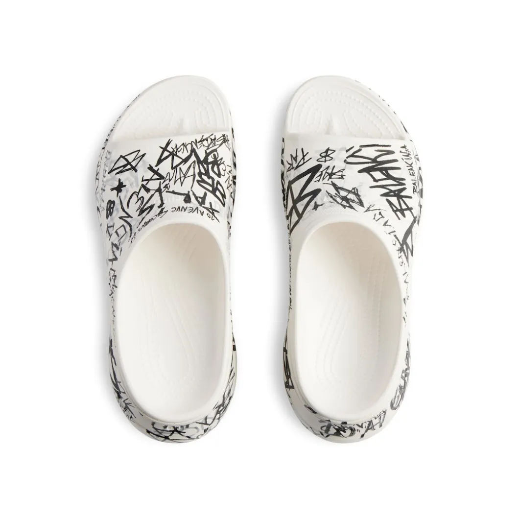Women's Pool Crocs™ Graffiti Slide Sandal in White/black