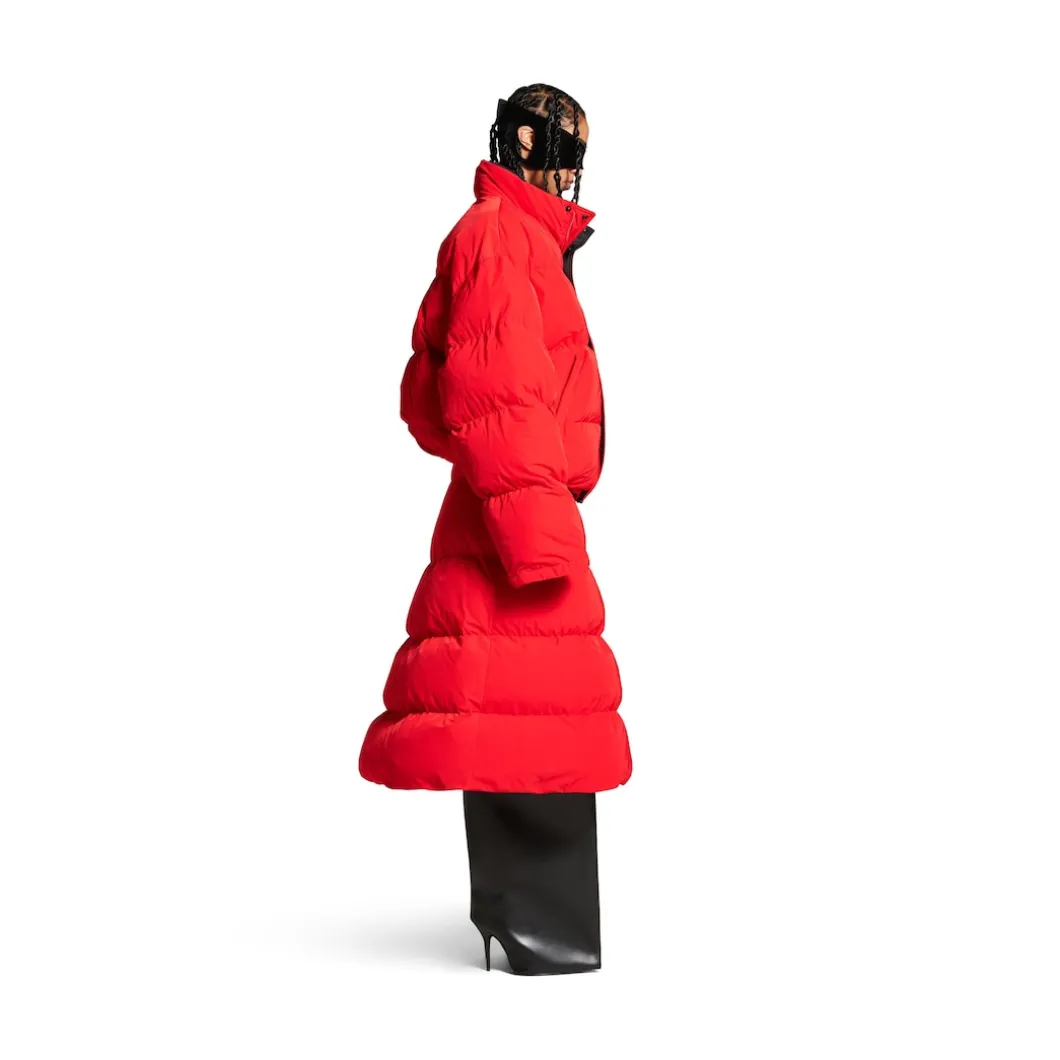 Women's Puffer Midi Skirt in Red