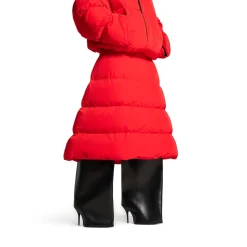 Women's Puffer Midi Skirt in Red