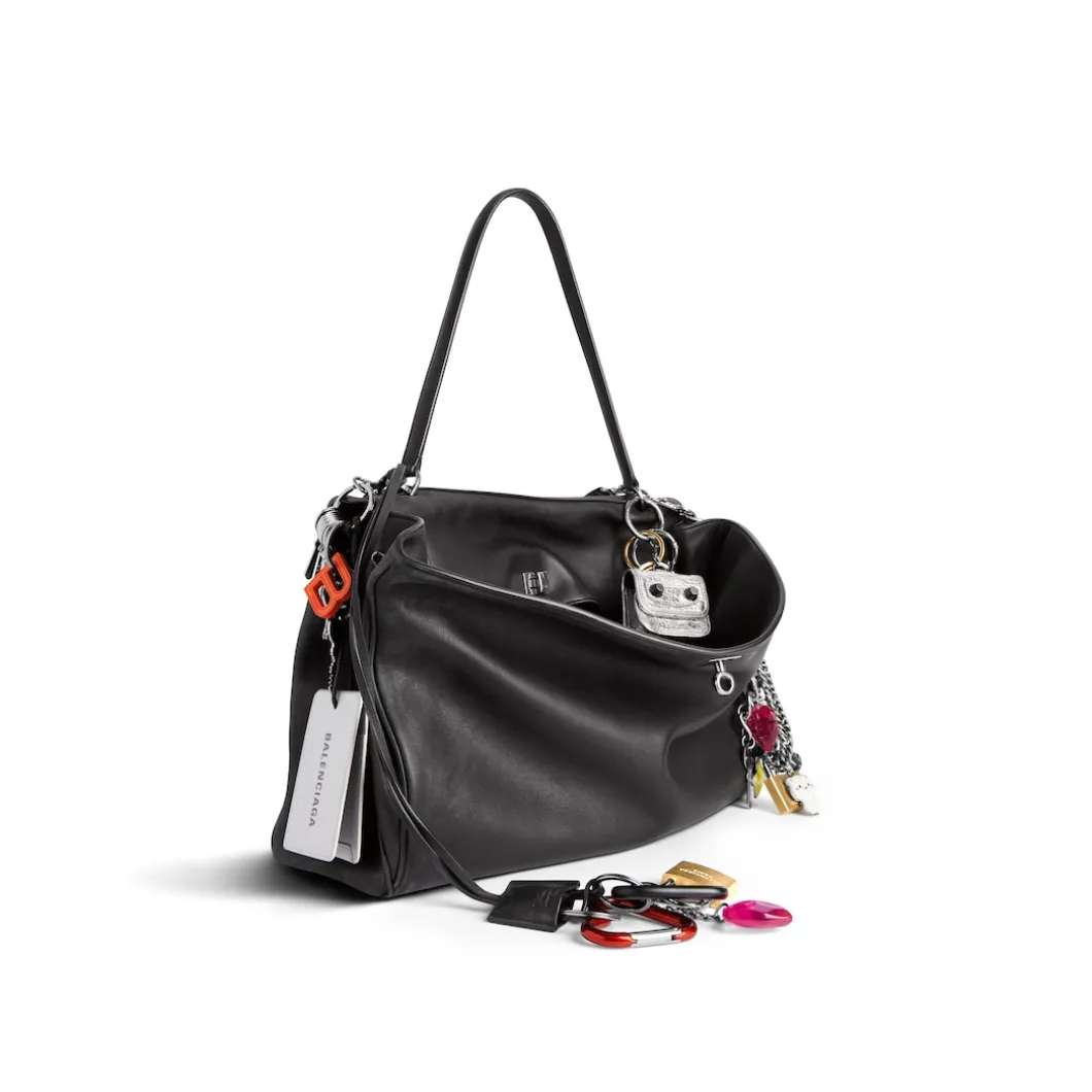 Women's Rodeo Large Handbag Used Effect With Charms in Black