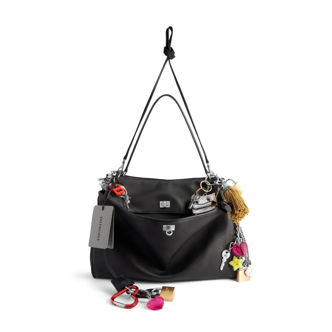 Women's Rodeo Large Handbag Used Effect With Charms in Black