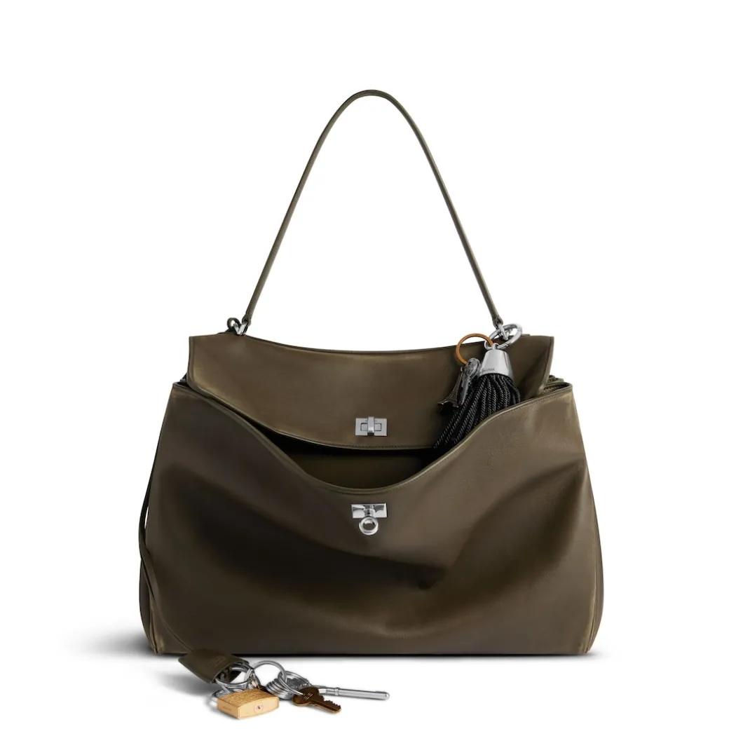 Women's Rodeo Large Handbag Used Effect With Charms in Kaki