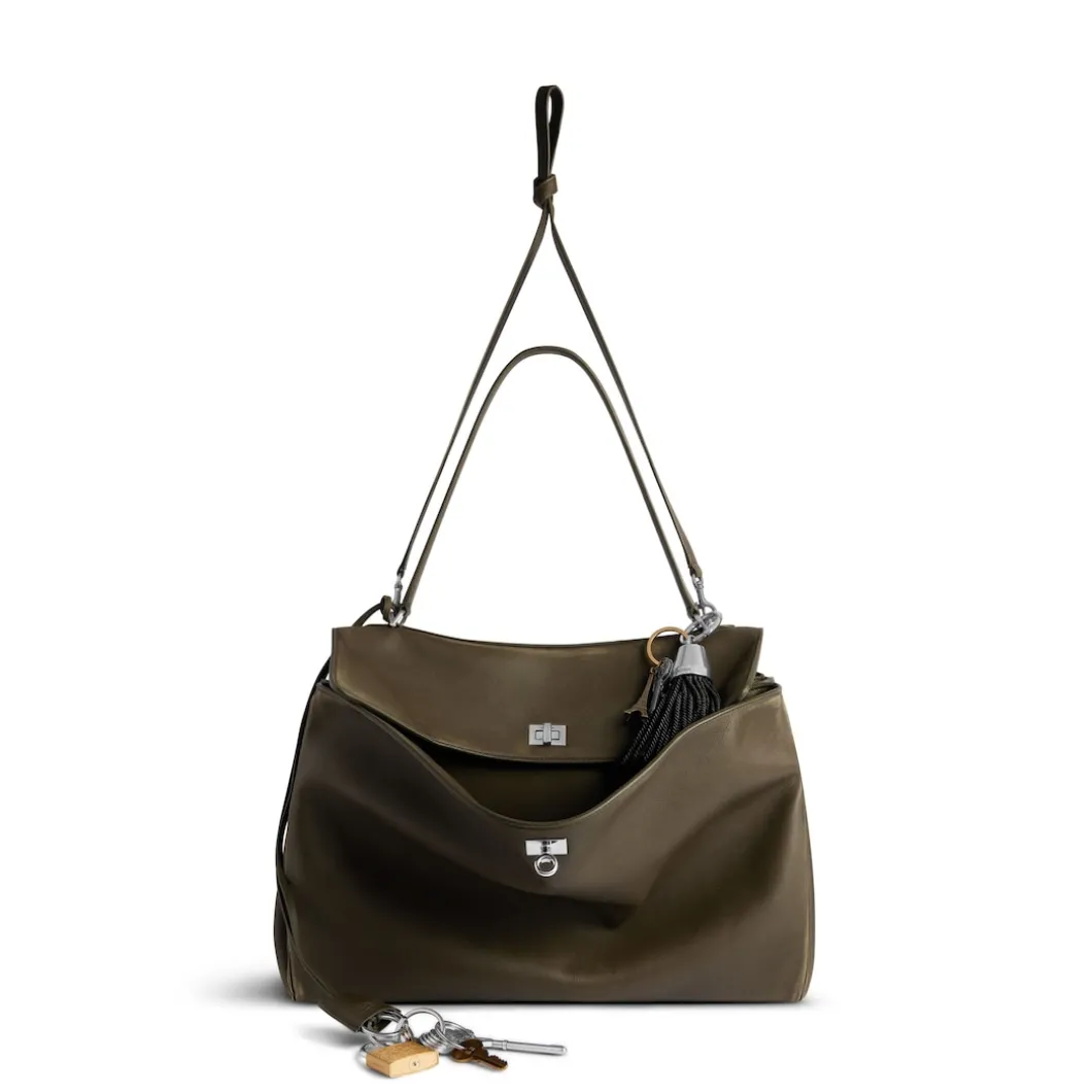 Women's Rodeo Large Handbag Used Effect With Charms in Kaki