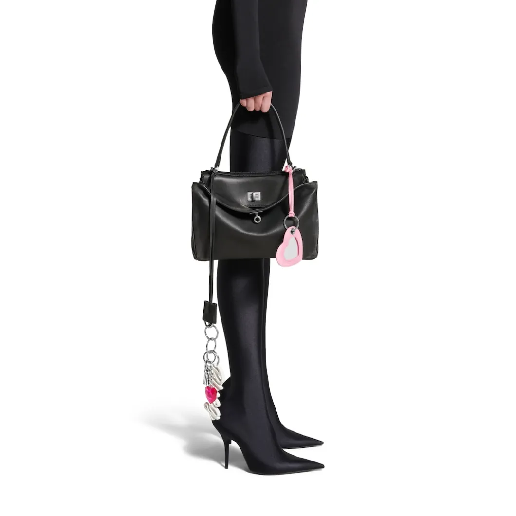 Women's Rodeo Small Handbag Used Effect With One Charm in Black