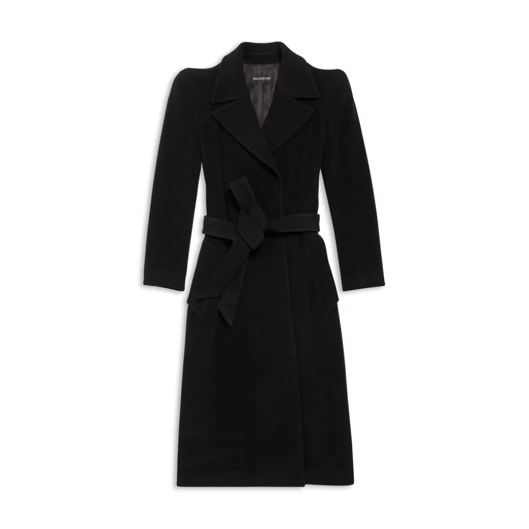 Women's Round Shoulder Fitted Coat in Black