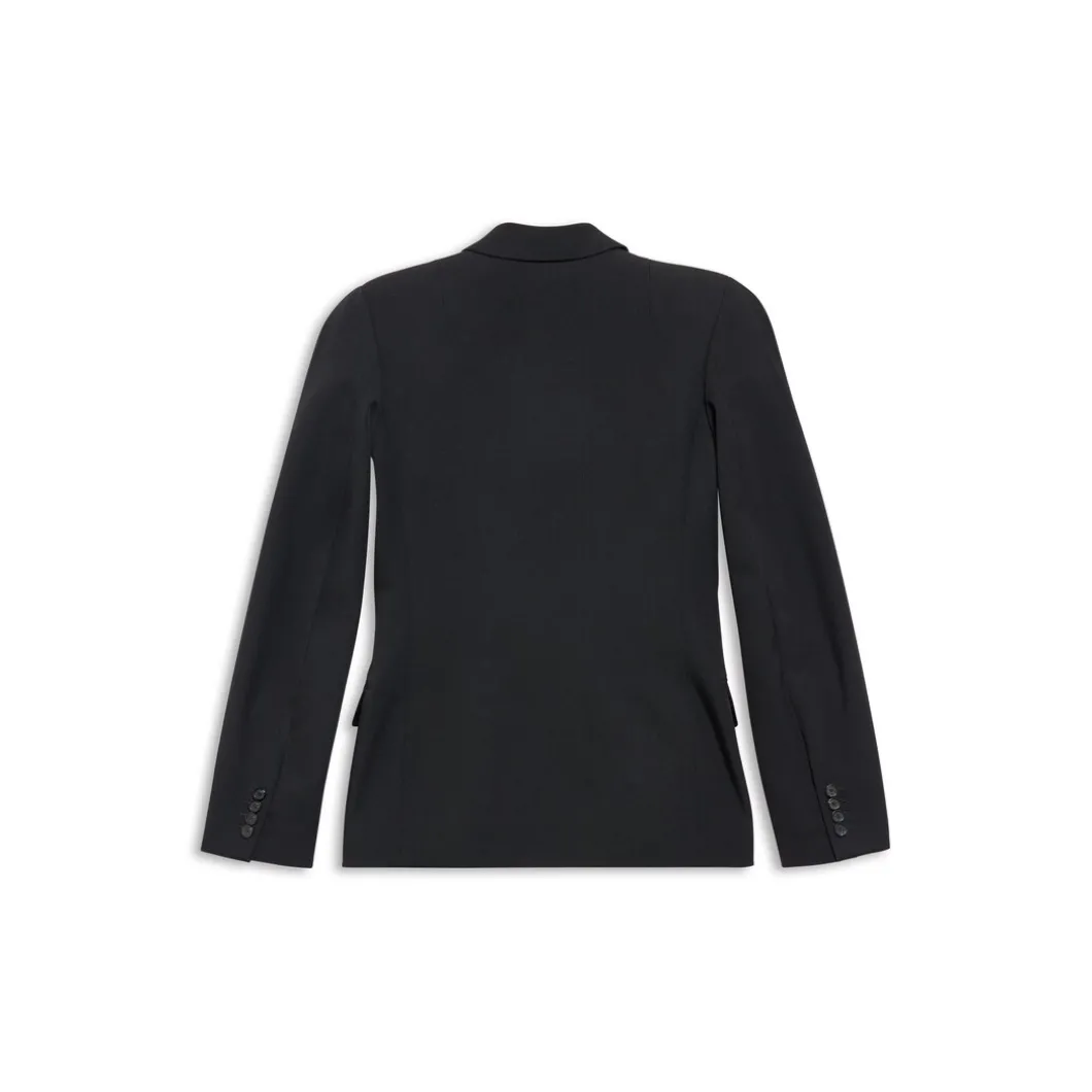 Women's Round Shoulder Waisted Jacket in Black