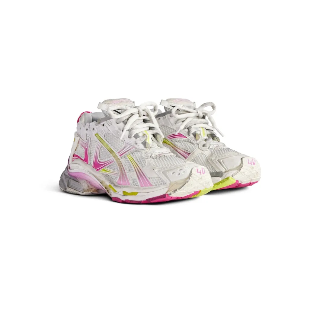 Women's Runner Gradient Sneaker in White/pink/grey/neon Yellow