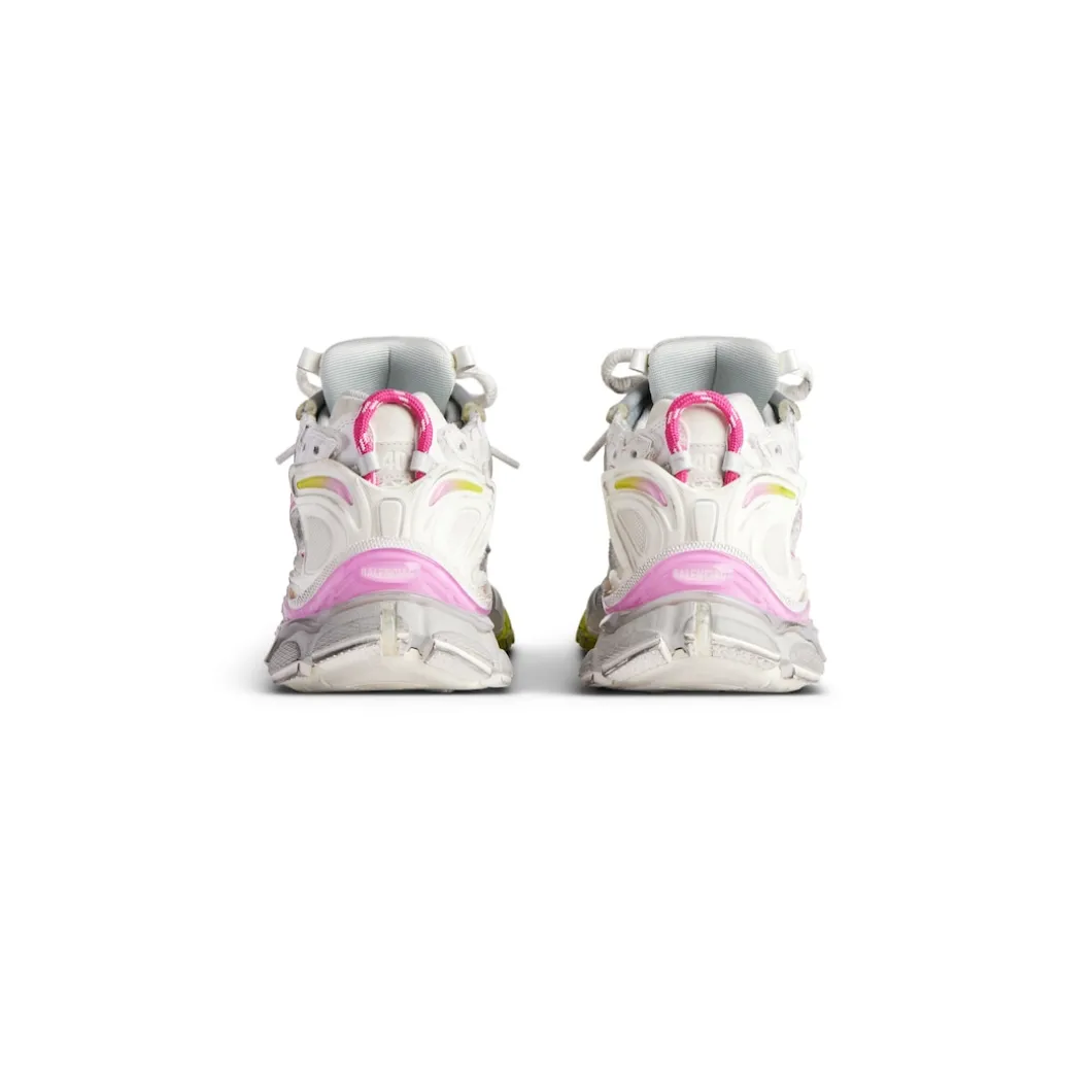 Women's Runner Gradient Sneaker in White/pink/grey/neon Yellow