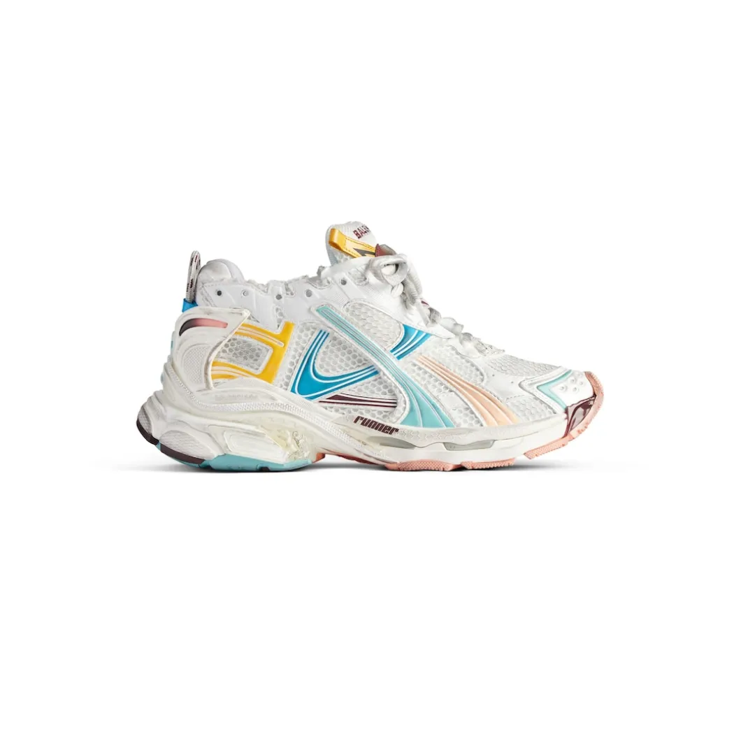 Women's Runner Sneaker in White/yellow/pink/blue