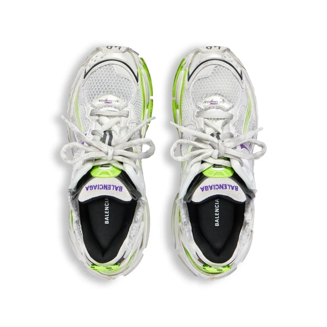 Women's Runner Sneaker in White/neon Yellow/grey/purple