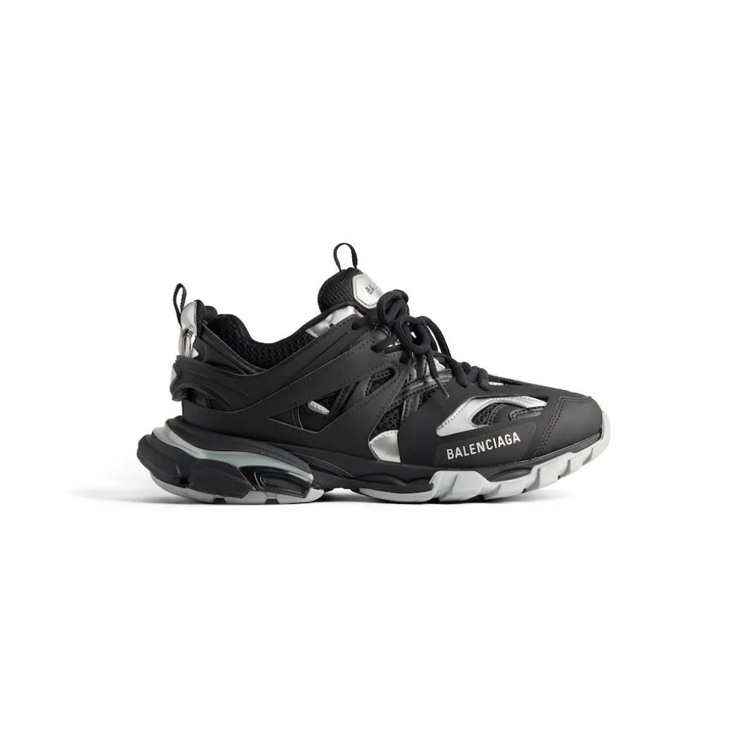 Women's Track Sneaker in Black/silver