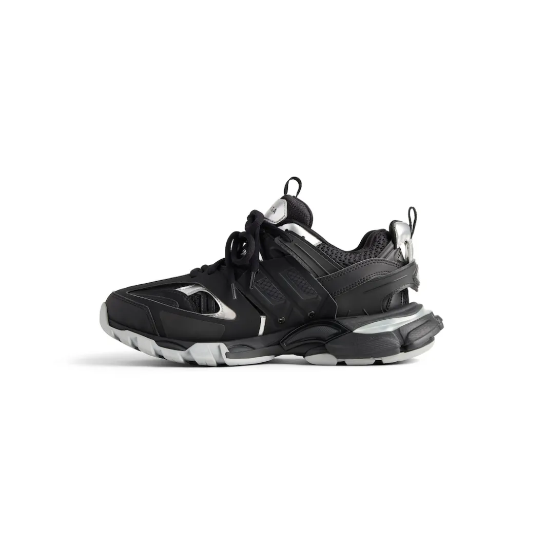 Women's Track Sneaker in Black/silver