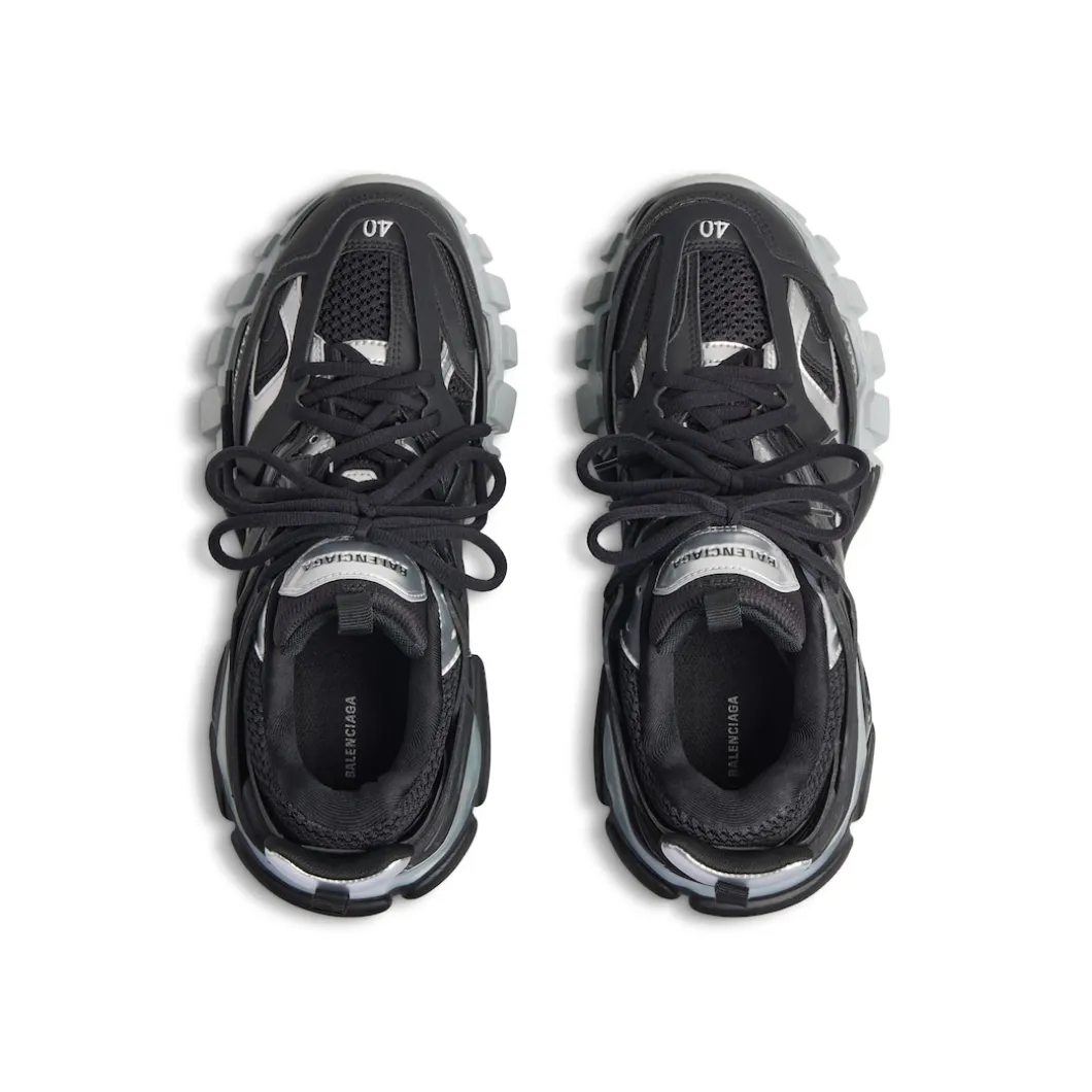 Women's Track Sneaker in Black/silver